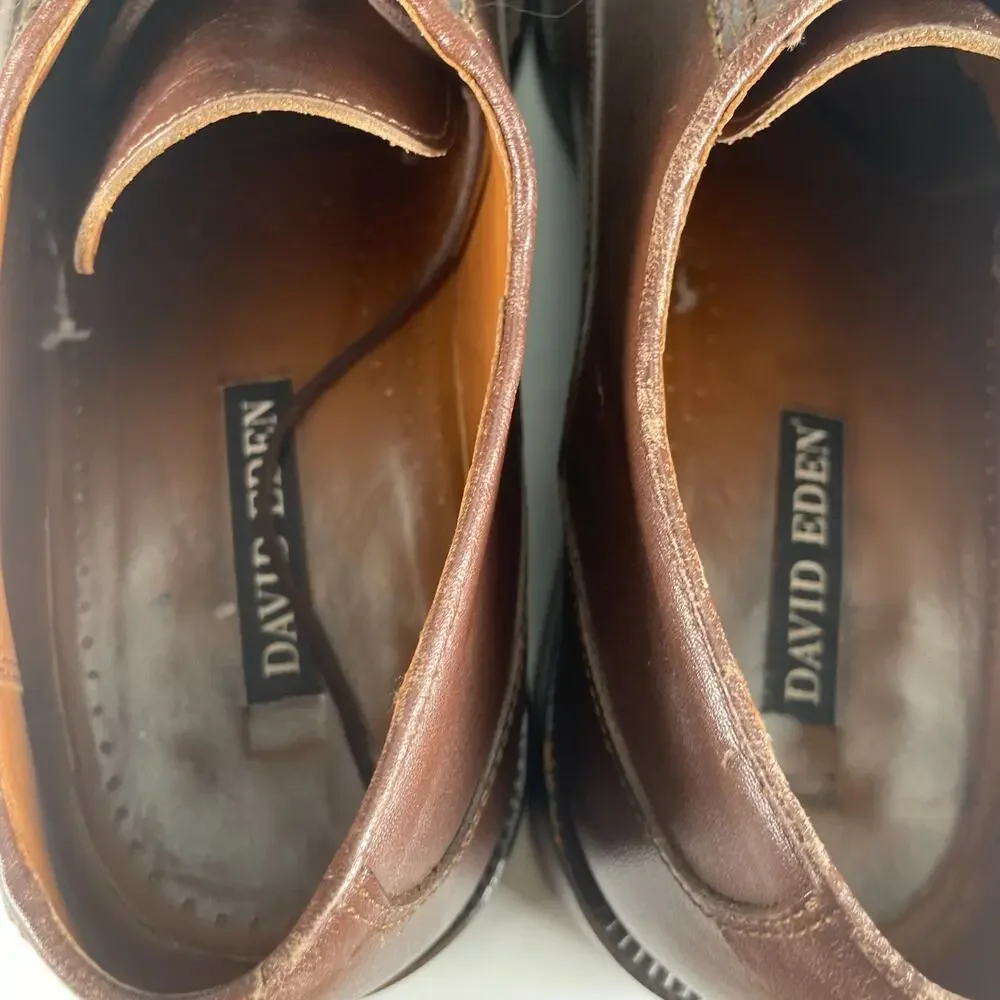 David Eden Joes Men's Size 9.5 Brown Croc Leather Lace Up Dress Shoes Casual GUC